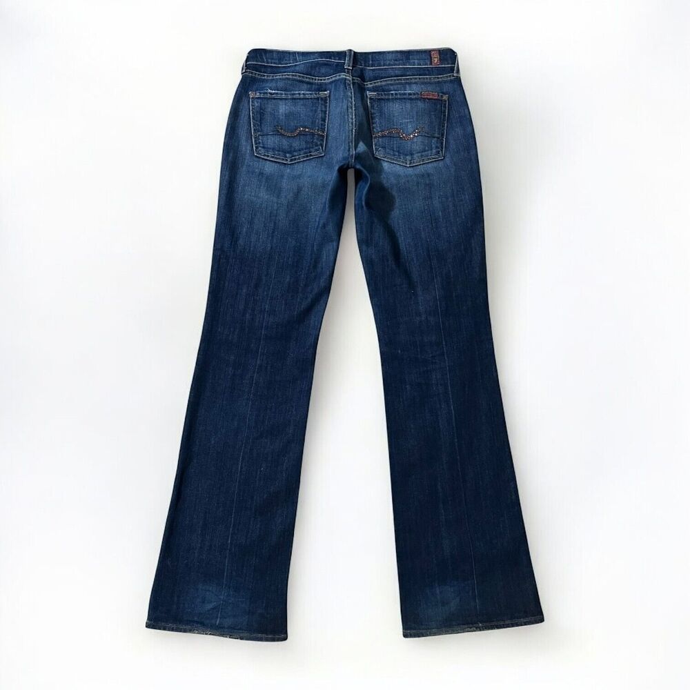 7 For All Mankind Bootcut Denim Jeans Bling Rhinestone Back Pockets Womens Sz 30 - Picture 4 of 14